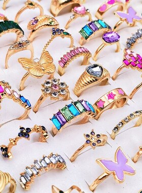50Pcs Colorful Heart Crystal Zircon Rings for Women and Girl
