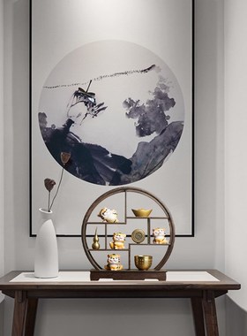 虎年办公室小老虎生肖摆件博古架中式客厅玄关创意家居木质装饰品