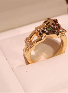 Black spot Leopard Head Rings paved 3A Cubic Zirconia Stone