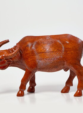 花梨木雕水牛摆件红木生肖牛实木黄牛客厅办公室创意乔迁开业装饰