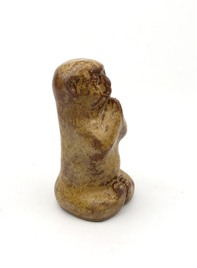 不仁斋薛继业陶瓷雕塑紫陶柴窑葫芦皮色坐禅猴茶宠摆件潮玩