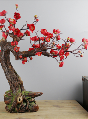 仿真根包石迎客松摆件家居客厅仿绿植景观造景装饰摆设盆景配饰树