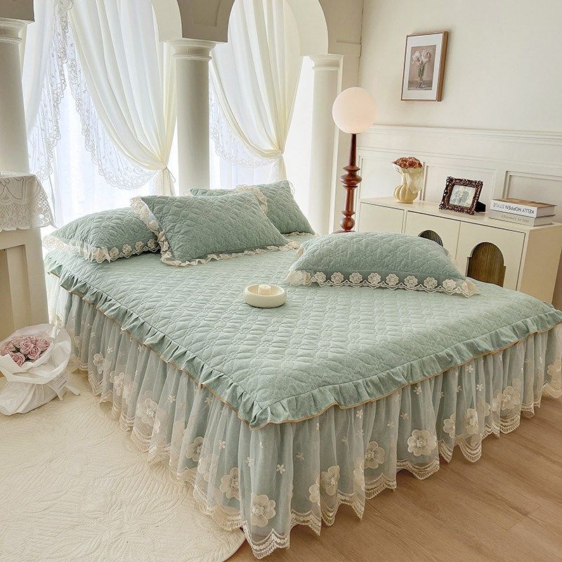 韩式公主风夹棉床裙单件蕾丝花边床罩三件床垫防尘床加厚床盖,淘宝优惠券,粉丝福利购,淘宝优惠卷