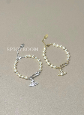 土星别针珍珠项链高定版镶钻别针回形针锁骨链欧阳娜娜同款