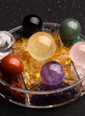 天然原石打磨七彩紫白粉黄黑绿红蓝水晶球七星阵摆件客厅玄关家居