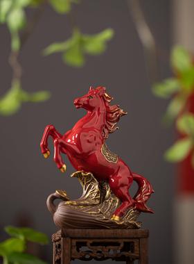 陶瓷马小摆件招财客厅酒柜办公室桌面红色生肖马年吉祥物马到成功