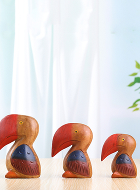 泰国木雕工艺品东南亚风格手工卡通可爱小鸟摆件办公室桌面装饰