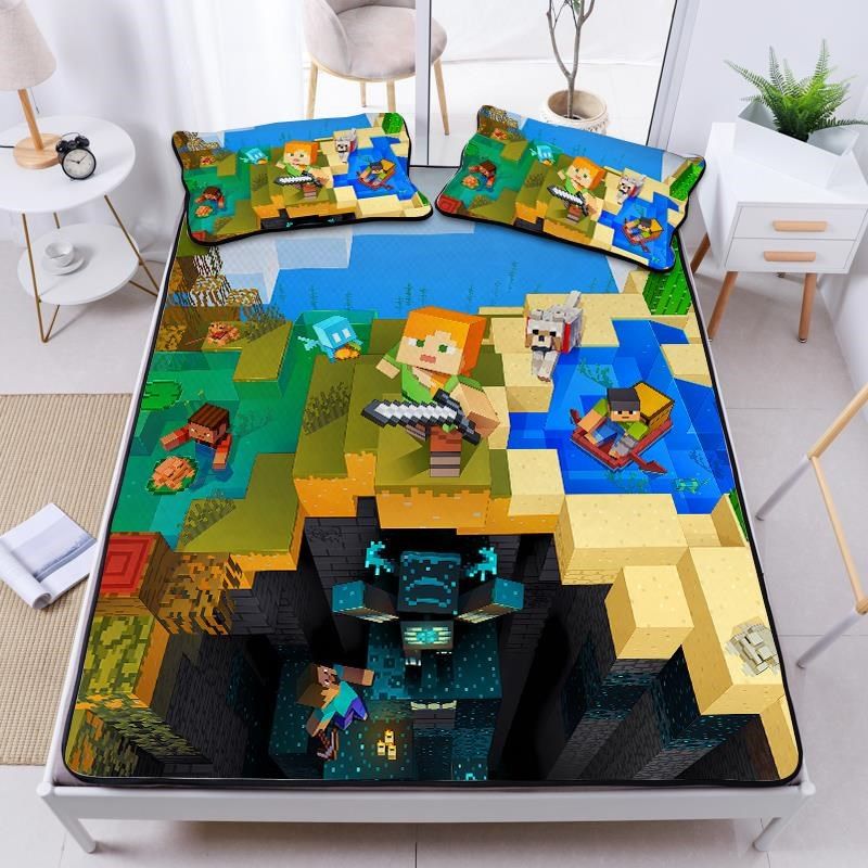 超划算童冰丝凉席三件我的世界游戏床品软席子夏季可折叠空调席,淘宝优惠券,粉丝福利购,淘宝优惠卷