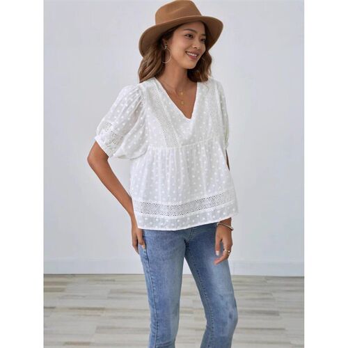 Womens Top 2025v llar Chiffon Stitching Solid lor Short Sle - 图3
