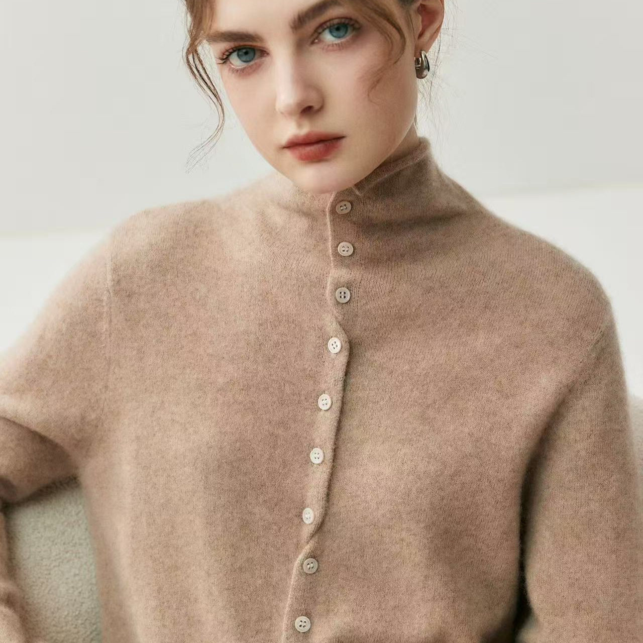 前后双穿软糯baby山羊绒针织开衫女高领外套宽松打底毛衣新品,淘宝优惠券,粉丝福利购,淘宝优惠卷