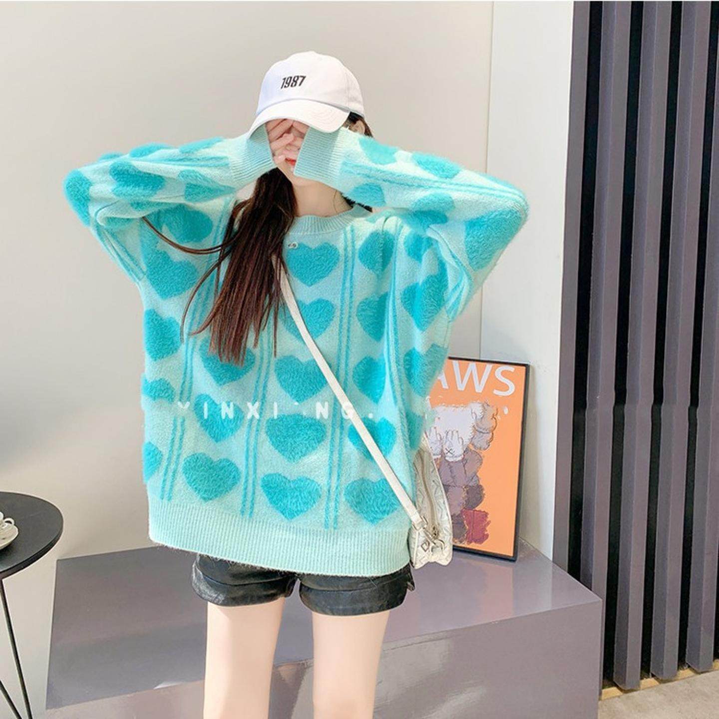 秋冬时尚款甜美爱心软糯毛衣宽松甜美风外穿设计感针织打底衫上衣,淘宝优惠券,粉丝福利购,淘宝优惠卷