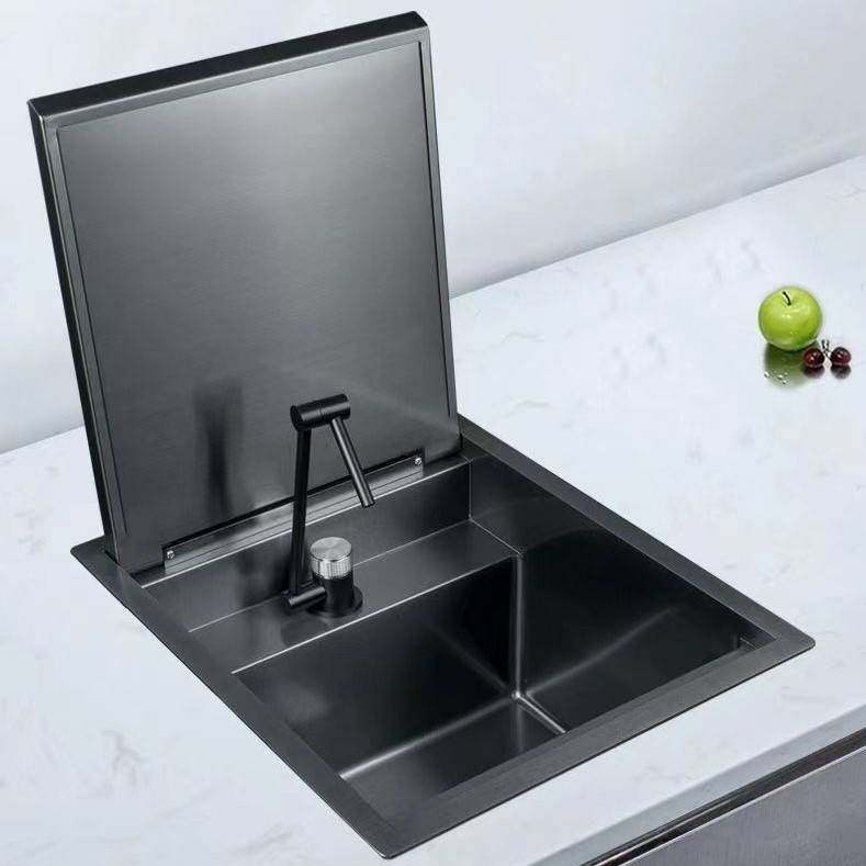 隐藏式智能静音不锈钢盖板盆厨房水槽吧台岛台水槽折叠水龙头单盆,淘宝优惠券,粉丝福利购,淘宝优惠卷