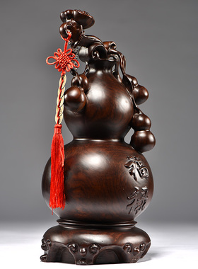 黑檀木雕如意葫芦摆件花瓶实木客厅红木质家居中式装饰送礼工艺品