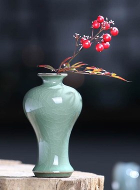 高档廷怀窑汝窑玉壶春花瓶摆件礼盒装汝州汝瓷花瓶花插仿古