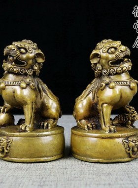 古典铜狮子摆件一对小号踩鼓狮子家居门口厅创意装饰摆设中式复古