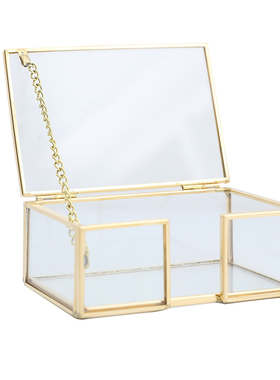 办公室桌面装饰商务名片盒个性黄铜包边玻璃名片架子创意展会礼品