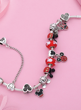 2020 Classic Design Red Crystal Mickey Minnie Pendant Bead B