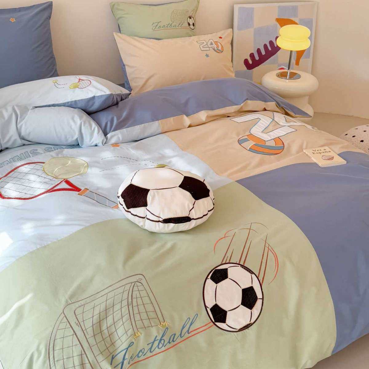 送抱枕！运动风少年儿童全棉水洗棉三四件套贴布刺绣床单被套床品,淘宝优惠券,粉丝福利购,淘宝优惠卷