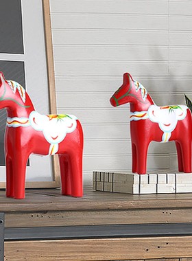 瑞典达拉红马木马摆件桌面家居客厅酒柜装饰品红色马饰品工艺品