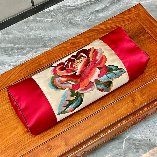 中式刺绣荞麦枕头宫廷仿古方枕古代老式荞麦壳枕长方形护脊助眠枕 - 图0