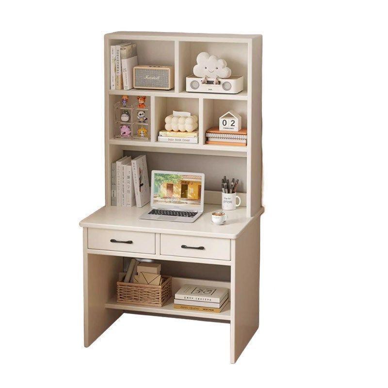 白色实木长60/70/80书桌置物书架一体家用卧室学生学习写字办公桌,淘宝优惠券,粉丝福利购,淘宝优惠卷