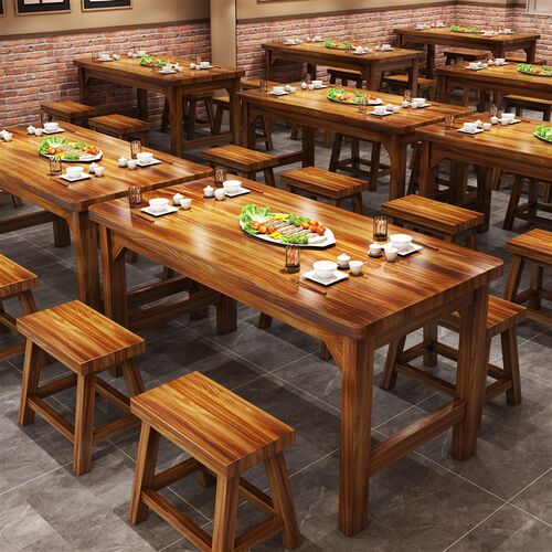 实木碳化快餐桌椅小吃饭店大排挡桌椅烧烤食堂早餐店桌椅组合4人 - 图2