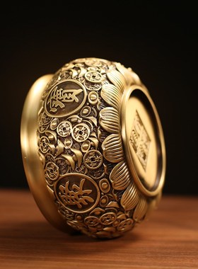 黄铜聚宝盆米缸存钱罐家居工艺品客厅办公室桌面摆件客厅办公室