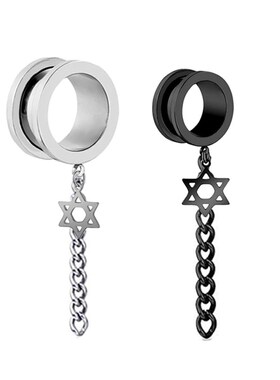 1 Pair Stainless Steel Ear Plugs and Tunnels Piercings Black