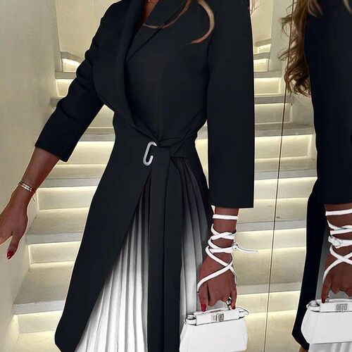 Autumn Patchwork Design Gradual Office Dress Women Fashion S - 图1