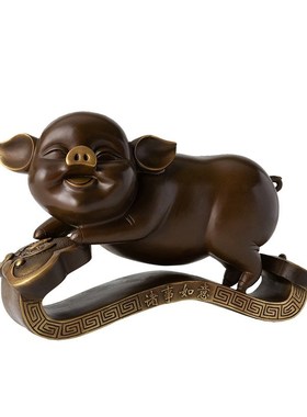 古铜官 猪事如意生肖猪黑色客厅铜工艺品桌面摆件家居电视柜礼品