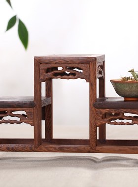 昊林轩 鸡翅木红木博古架中高两低 多宝架 茶具架 搁物架装饰架