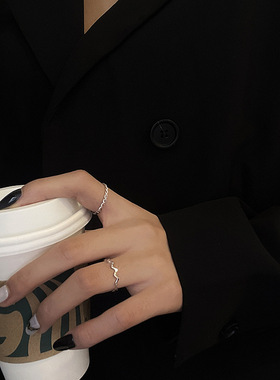 in潮网红同款套装波浪形气质简约戒指女韩版新款设计感食指戒