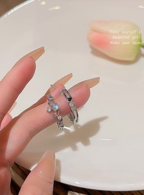 月光石戒指套件个性冷淡风in潮情侣对戒开口可调节戒指