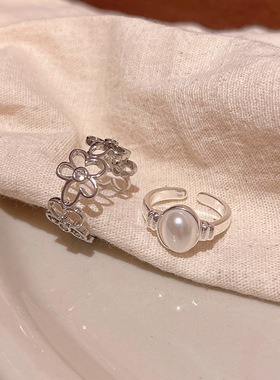 2025年新款花朵开口戒指女轻奢小众冷淡风珍珠食指戒韩系爆款指环