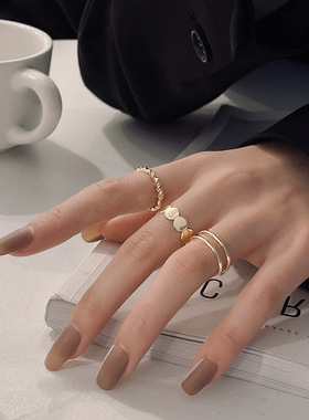 in网红同款设计感麻花亮片三件套戒指2021年新款时尚气质食指戒