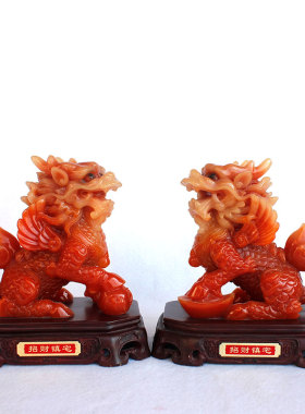 麒麟一对桌面柜子玄关客厅酒柜摆件家居办公室店面石雕饰品摆设
