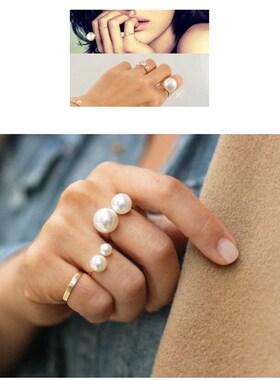 Fashion Women's Size Pearl Open Ring Temperament Wild Fa