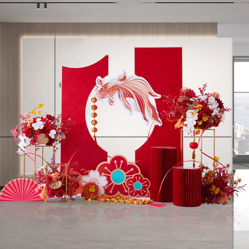 过年喜庆装饰摆件商场酒店橱窗装饰场景布置装饰花卉仿真花高档,淘宝优惠券,粉丝福利购,淘宝优惠卷