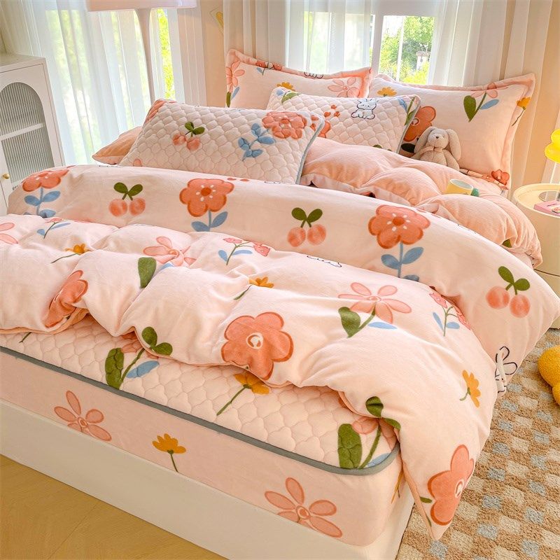 保暖加厚四件夹棉绗缝床笠款床罩加绒儿童被罩床品三件,淘宝优惠券,粉丝福利购,淘宝优惠卷