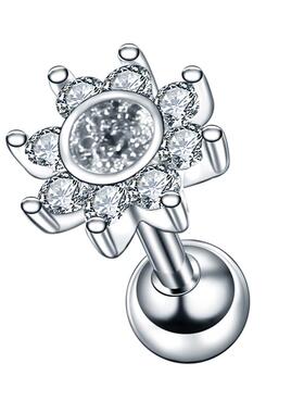 1PC Steel Ear Tragus Cartilage Piercing Crystal Flower Conch