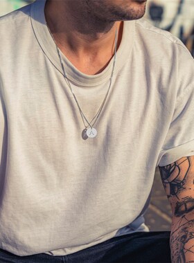 New Fashion Round A-Z Initial Letter Pendant Necklace Men
