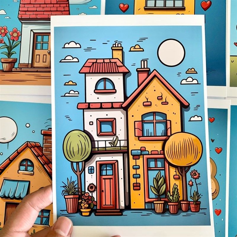 麦克笔中式建筑小房子临摹卡麦克笔入门建筑卡片低龄儿童画美术,淘宝优惠券,粉丝福利购,淘宝优惠卷