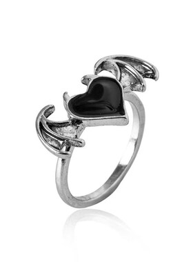 Vintage Angel Demon Wings Heart Rings For Women Couple Red B