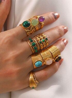 New Design Natural Stone Stainless Steel Ring Women Waterpro