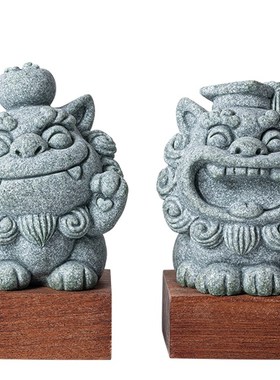 创意可爱小狮子茶宠摆件带底座招财进宝博才如意家居客厅茶桌装饰