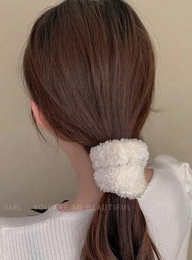 Fashion Furry Scrunchies White Rubber Bands for Women Girls