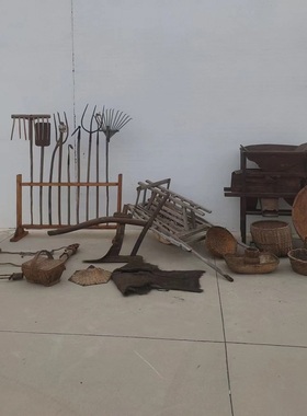 民俗怀旧农具风车米斗手推车木犁牛复古摆件道具纯手工老物件