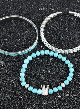 Natural Turquoise Stone Beads Crown Leopard Head Beaded Man