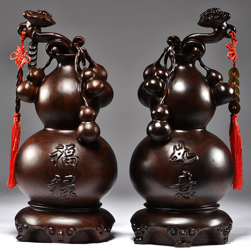 黑檀木雕葫芦福禄摆件实木质家居客厅电视柜送礼装饰品雕刻工艺品,淘宝优惠券,粉丝福利购,淘宝优惠卷