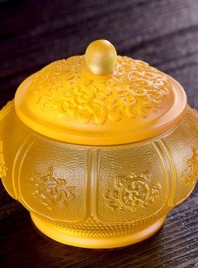 圣水杯古法琉璃八吉祥净水杯供奉佛前家用观音佛堂佛台供水杯贡杯